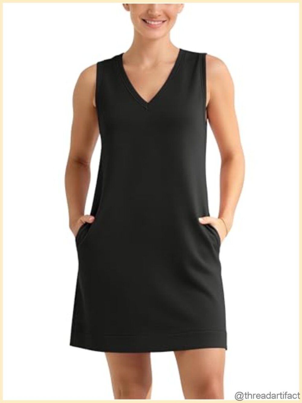 Modal Soft V-Neck Tank Dress Sleeveless Sundress Relaxed Summer with Pocket